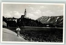 83454 W8233 Anger b Bad Reichenhall - Untersberg Kirchturm Wanderer
