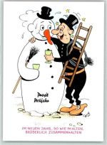 Neujahr Schornsteinfeger Zoecke Humor Schneemann Künstlerkarte