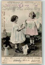 Kinder hängen Wäsche auf AK Waschfrau 1903