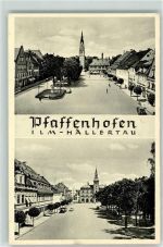 85276 W8068 Pfaffenhofen a d Ilm Gebrauchsspuren Marktplatz Rathaus Kirche