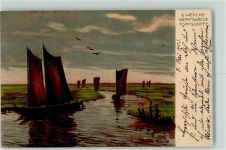 Worpswede Torfschiiffe sign. S.Wencke Kunstgeschichte Worpswede 1903 Künstlerkarte