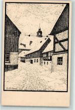 Hora Svaté Kateriny Sankt Katharinaberg Künstlerkarte Und es betet die Not sign. Erich Eiland Winter Schnee