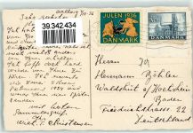 Aalborg Künstlerkarte Haus Briefmarkenabbildung Engel Ort lt. Stempel