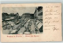 Zagreb 1901 - Jelacio Platz Marktszene Litfaßsäule