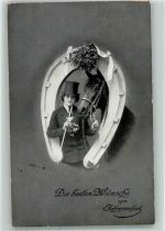 Neujahr Pferd Reiterin Hufeisen 1914
