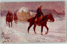 Soldaten Pferde Winter Elöörsön Militär Künstlerkarte