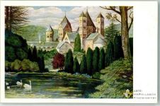 56653 W5471 Maria Laach , Eifel Künstlerkarte Klosterweiher Abtei Schwan