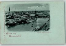 27568 W2850 Bremerhaven Mondschein Hafen Frachtschiffe