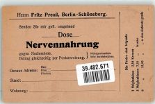 10115 W1000 Schöneberg KEINE AK Herr Fritz Preuß Nervennahrung Bestellkarte