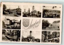 08209 O9700 Auerbach , Vogtl Foto AK Poliklinik Freudental Kirche Zum heiligen Kreuz Schloßturm Altmarkt Stadtpark