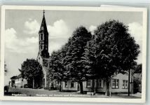 76549 W7571 Hügelsheim - Hauptstraße mit Schule Kirche und Kriegerdenkmal
