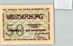 56457 W5438 Westerburg , Westerw Notgeldschein 50 Pfennig Notgeld 1920 Schloss Wappen Turm Adler