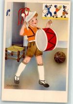 Junge Trommel Ball Schermele, W. Künstlerkarte