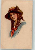 Frau mit Hut Pfadfinder 1923 Künstlerkarte