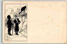 Kinder Puppe Storch sign. Carus Scherenschnitt Tierschutz Künstlerkarte