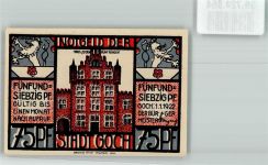 47574 W4180 Goch 1922 Notgeldschein 75 Pfennig Haus zu den Fünf Ringen