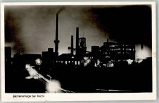 Zechenanlage bei Nacht Foto AK Bergbau Gebrauchsspuren