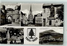 36142 W6413 Tann Rhön 1958 Foto AK Ev. Kirche Denkmal General v.d.Tann Schloss Kirche Stadttor Wappen