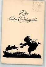 Ostern Mädchen läuft hinter einem Hasen her Scherenschnitt 1923 Künstlerkarte