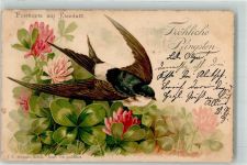 Pfingsten Postkarte mit Kleeduft Schwalbe Klee Duftkarte 1897 Lithographie