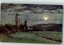 Nacht Mondschein Landschaft HSM Tageszeiten Splitgerber, A. & F. 1905 Lithographie / Künstlerkarte