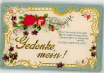 mit Echtstoffaplikation Jugendstil Rosen Veilchen Spruch Gedenke mein Maiglöckchen Prägedruck