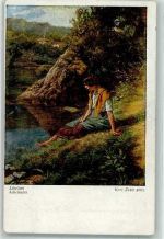 sign. Zewy, Karl Junge Frau sinniert an einem Wasserlauf Libellen Verlag Wiener Kunst B.K.W.I. Nr. 1182 Künstler Künstlerkarte