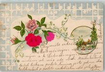 mit Echtstoffaplikation Rosen Segelboote Maiglöckchen 1901 Prägedruck