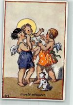 Engel Katze Weihnachten VKVK Nr.734-1 Künstlerkarte Fischerova-Kvechova, M. Gebrauchsspuren