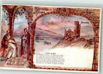 W6220 Rüdesheim am Rhein sign. Wewerka, Josef Der Bischof von Ehrenfels Ritter Serie Rheinische Burgen und Sagen Burg / Schloss Lithographie / Künstlerkarte