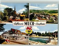 53804 W5203 Much Foto AK Kirche Schwimmbad Wappen
