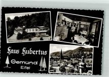 53937 W5372 Gemünd , Eifel Foto AK Pension Gasthaus Haus Hubertus mit Kirche St. Nikolaus