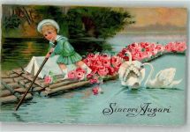 Kind Floß Rosen Schwan