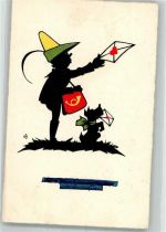 Hund Brief Scherenschnitt A.G.B. Nr. 4377 Postbote Künstlerkarte
