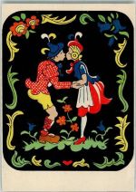 ( beschnitten ) sgn. IF Ingeborg Fiegert Küsse Tracht Künstler Gebrauchsspuren