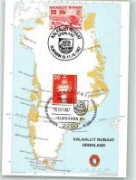 Nuuk 1987 Foto AK Briefmarke Bildseite Landkarte