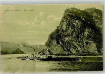 56346 W5421 Loreley 1910 - Rheinschiff Raddampfer unterhalb des Loreley-Felsens
