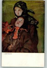 Mutter und Kind Kopftuch Axentowicz, T. Künstlerkarte