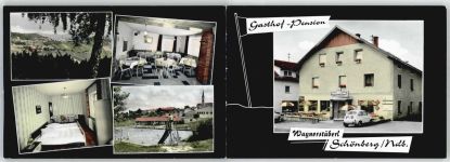 94513 W8351 Schönberg , Niederbay Klapp AK Schwimmbad Gasthaus Pension Wagnerstüberl