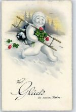 Neujahr Schneemann Künstlerkarte