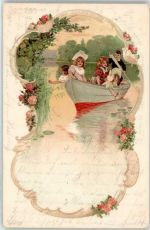 Sommer Frau Kind Boot Rose Jahreszeit 1904