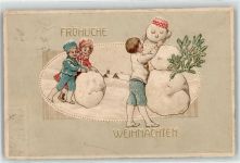 Kind Weihnachten Schneemann Prägedruck