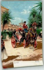Sevilla Lithographie A la Feria Pferdekutsche Fächer Scan verzogen