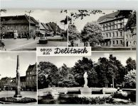 04509 O7270 Delitzsch - Wilhelm Pieck Straße Rathaus Postmeilensäule Brunnen Genesung