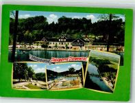 42799 W5653 Leichlingen Rheinland Foto AK Talsperre Diepental mit Gasthaus Minigolf Massagebrunnen im Strandbad Fliegeraufnahme