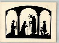 sign. Hexges, Gregor Schattenbild St. Franziskus Heilige Gefolgschaft Scherenschnitt Künstlerkarte