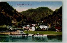 01814 O8320 Schmilka 1927 - Panorama des Ortes Elbeschiff Raddampfer