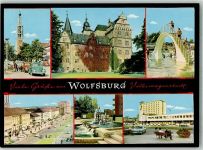 38440 W3180 Wolfsburg Foto AK St. Christophorus Kirche Schloss Wolfsburg Schwimmbad Brunnen