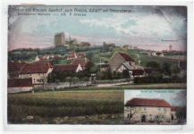 Krauses Gasthof zum Preuss. Adler, Bahnstation Wallwitz.Bismarckturm gelaufen von 1910. Oxydationsspuren an den Rändern, Ecken mit Albumabdrücken, leichte Abschüfungen an den Ecken, sonst gut erhalten.