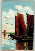 sign. Wenke S. Klares Wetter Segelboote Nr. 4 Kunstgeschichte Worpswede Künstlerkarte